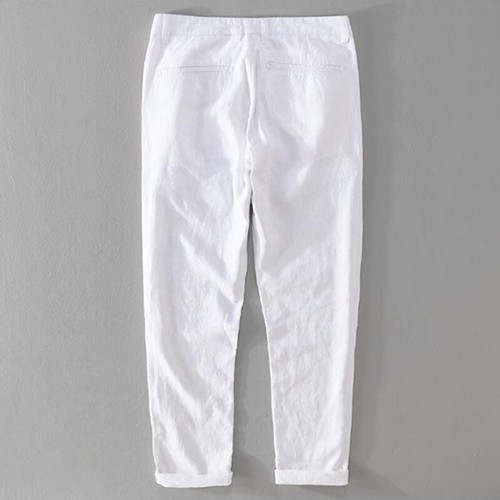 Men Linen Blend Pants Trousers Straight Leg Slim Casual Business Smart - Picture 8 of 17