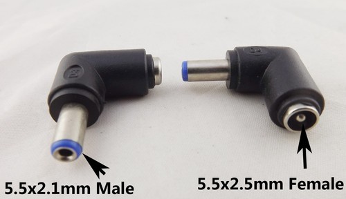 1x DC 5.5 x 2.5mm Female To 5.5 x 2.1mm Male Right Angle Power Adapter Connector - Picture 2 of 6