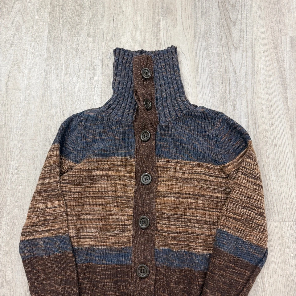 Pendleton Cardigan Sweater Women's Medium Brown Blue Striped Cotton Cozy Fall - Image 2 of 4