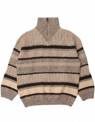 CAMARGUE Herren Zip Neck Pullover Sweater Large grau gestreift Polyacryl DY87