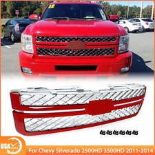 Front Grille Victory Red W Chrome Insert For 2011-2014 Silverado 2500 3500hd