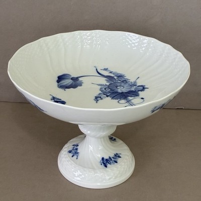 Royal Copenhagen Denmark Blue Flower Curved 8'' Cake Stand, Compote Pedestal Bowl