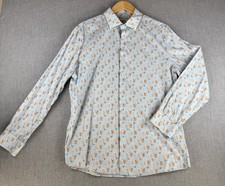 Bar III Mens Slim Fit Cocktail Print Long Sleeve Dress Shirt Blue L 16-16 1/2