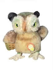 Vintage Steiff Wittie Owl J2R-19 5" Mohair JSF6 Green Glass Eyes w/Tag
