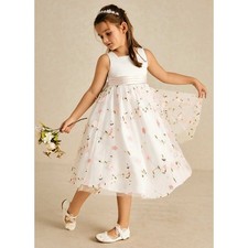 Azazie Pollie Blushing Pink White Alabaster A-Line Bow Tulle Dress Size 7