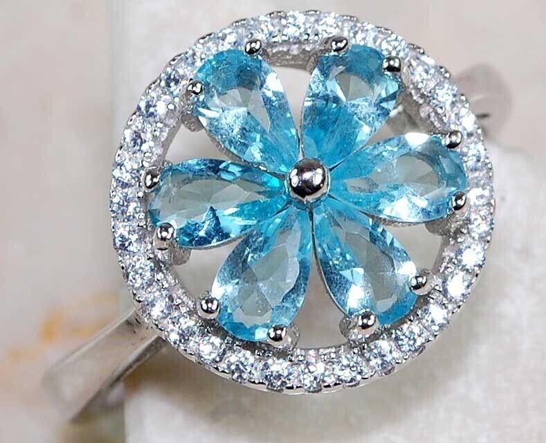 1CT Aquamarine 925 Solid Sterling Silver Ring Sz 8 U2-6
