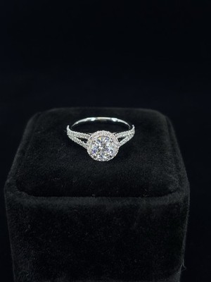 Moissanite Round Halo U-pave Ring 14k White Gold Size 8
