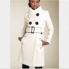 SOIA & KYO Cream & Black Gemma Long Wool Coat...