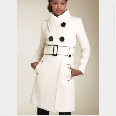 SOIA & KYO Cream & Black Gemma Long Wool Coat Womens Sz M