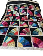 Vintage Grandmother s Quarter Fan Embroidered Quilt 91 In X 80 In