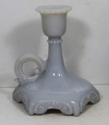 Antique FANCY Victorian LITE PURPLE Milk Glass  CANDLE HOLDER  - Beautiful