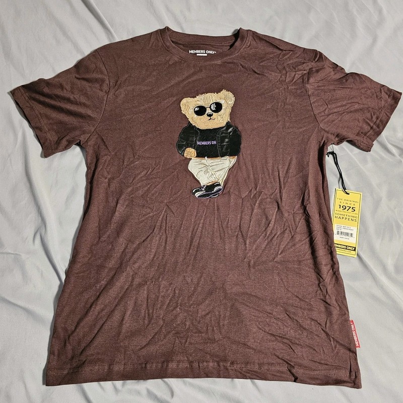 Members Only T-Shirt Mens Medium Brown Bear Graphic Embroidered Tee NWT