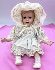 ARTMARK  Porcelain Baby Doll/Yellow Floral Dress/ Bonnet/Apron/Petticoat/Shoes