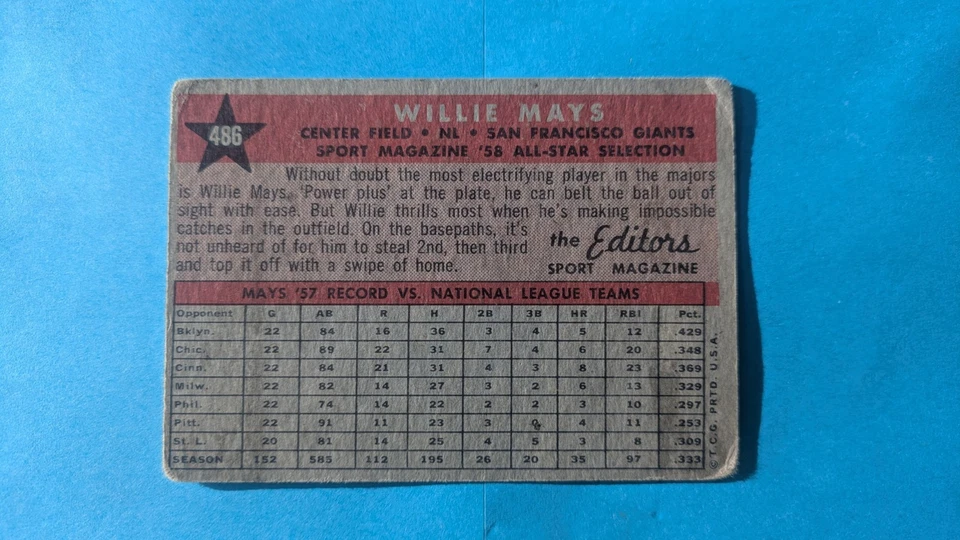 1958 Topps Willie Mays Sport Magazine Liga Nacional All Star Foto 3 de 4