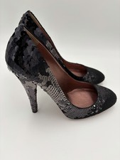 Miu Miu Paillettes Black Silver Gray Purple High Heel Sequin Pumps Size 38.5