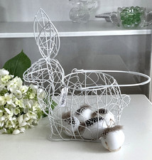 Clayre & Eef Großer Korb Hase Osterhase Osterkorb Eierkorb Eisen Weiß, H: 27 cm.