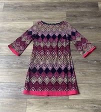 Eliza J Shift Dress Sz 8 Diamond Multicolor Stretch Jersey Retro Classic Bold