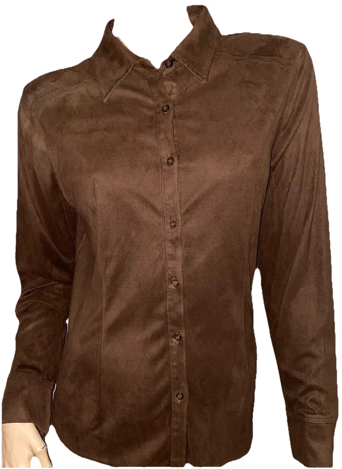 Valerie Stevens casual PL Long sleeve dark brown Ultrasuede front button shirt - Image 2 of 4