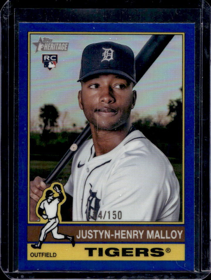 2025 Topps Heritage Justyn-Henry Malloy Chrome RC Blue Refractor #14/150 Tigers