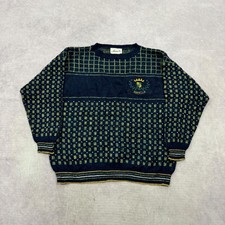 Vintage Knitted Jumper abstract patterned grandad knit sweater with embroidered