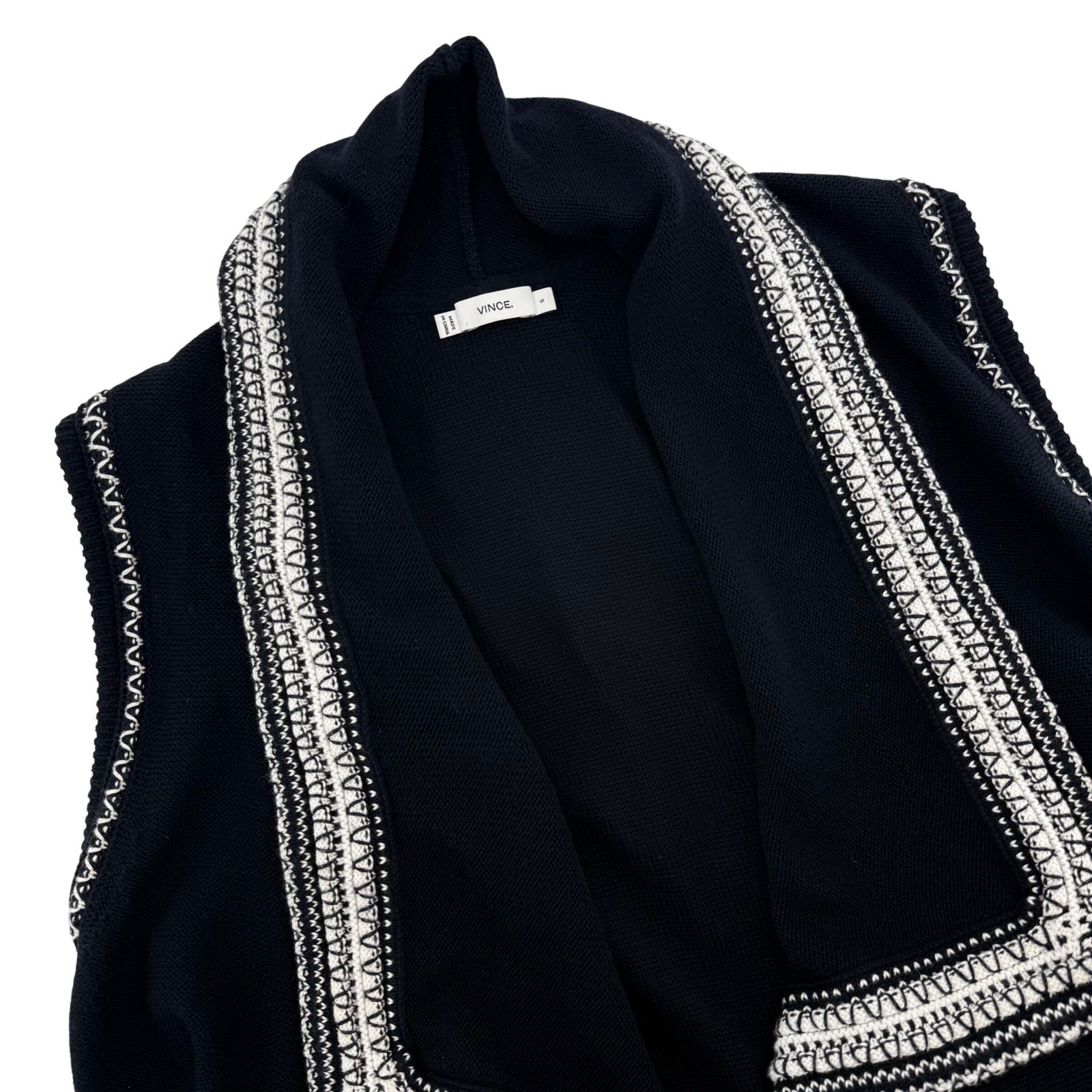 Vince Black Textured Drape Front Cotton Knit Vest Womens Size Small