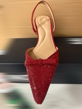 red sequin bow slingback pointed toe womens heel synthetic straps party festive