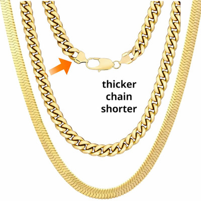Gold Chain Combo Set for Men - 14K Gold Plated 10mm Curb Necklace + 5mm Snake