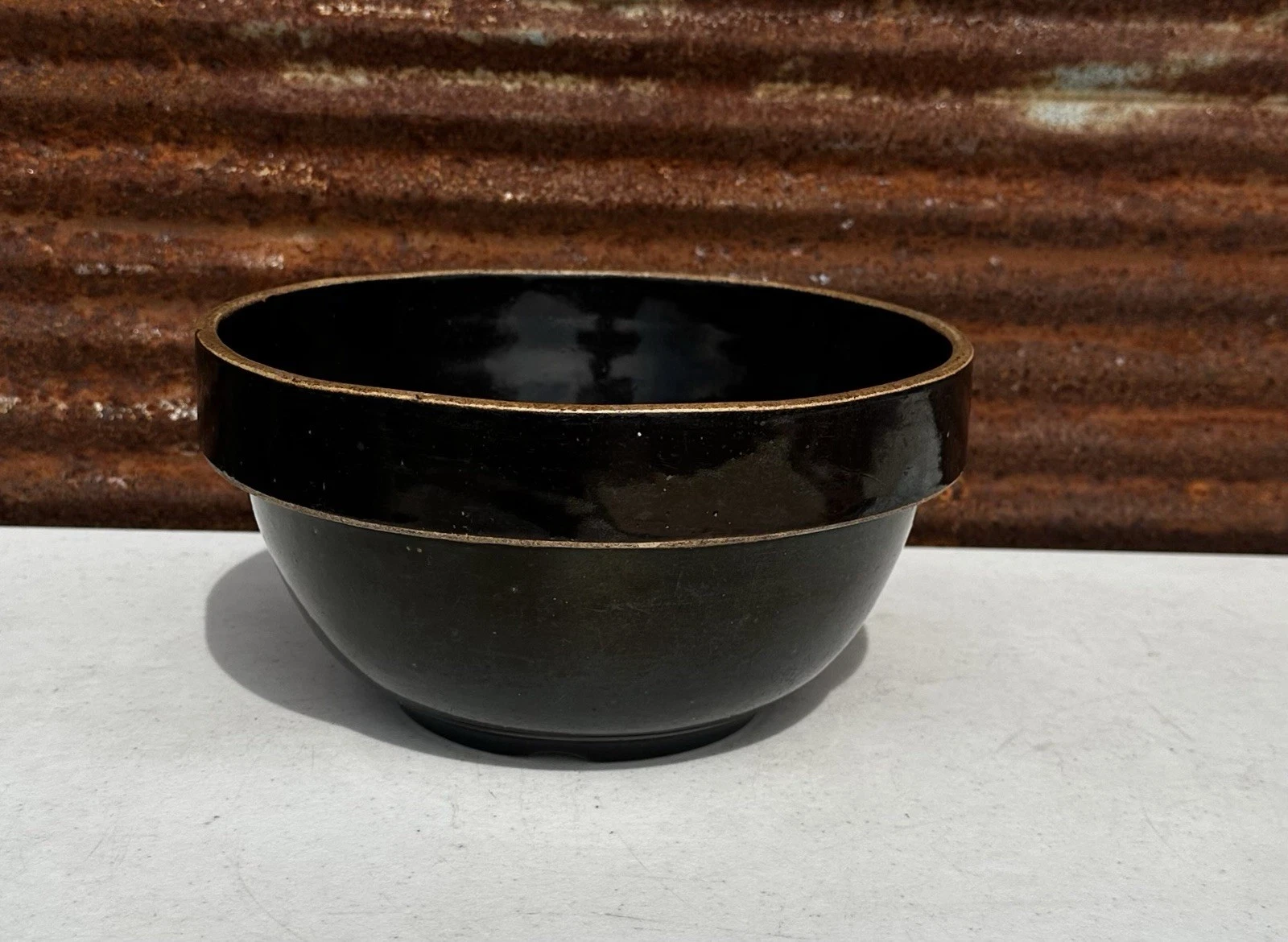 Vintage American Stoneware Rustic Albany Slip Brown Mixing Bowl