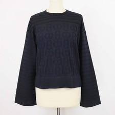 Hermes Dark Blue Silk Cotton Patterned Knit Sweater