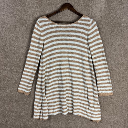 Free People Sweater Dress Womens XS Tan White Striped Knit Pullover Boho
