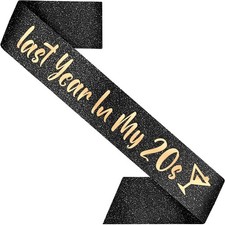 29th Birthday Sash Women Last Year In My 20s Black Glitter Rose Gold Letter