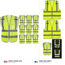 Dazonity High Visibility Safety Vest Mesh Yellow 10 Pack Construction Cycling