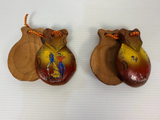 Vintage Spanish Wooden Flamenco Castanets Pair Hand Painted