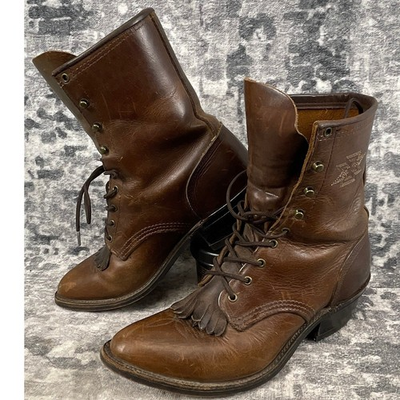 #ad Vintage Abilene Lace Up Roper Boots Womens 7 M Brown Leather Kiltie Western USA $59.00