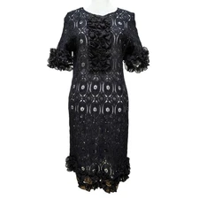 Charming Charlie Dress Black SHEER Lace Ruffle Midi Elegant Cocktail Party
