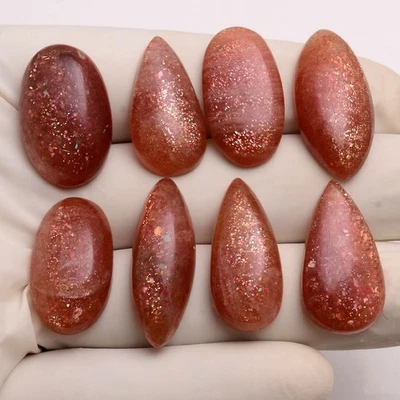8 Stück Natürlich Sonnenstein 24mm-30mm Cabochon Unbehandelt Riesiges Lose - Bild 1 von 4