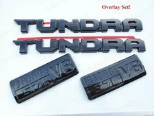 4PCS SET GLOSS BLACK EMBLEMS OVERLAY KIT 2014-2021 TOYOTA TUNDRA 5.7L ENGINE V8