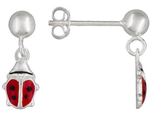 Ladybug Cute Girls Dangle Earrings Made in 925 Sterling silver - 第 1/2 張圖片