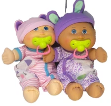 2 Cabbage Patch Kids Naptimes Babies Bald Blue Eye Girl Kitty & with hair bunny