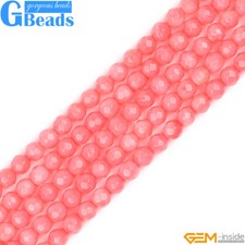 Faceted Pink Coral Gemstone Round Beads For Jewelry Making Free Shipping 15"