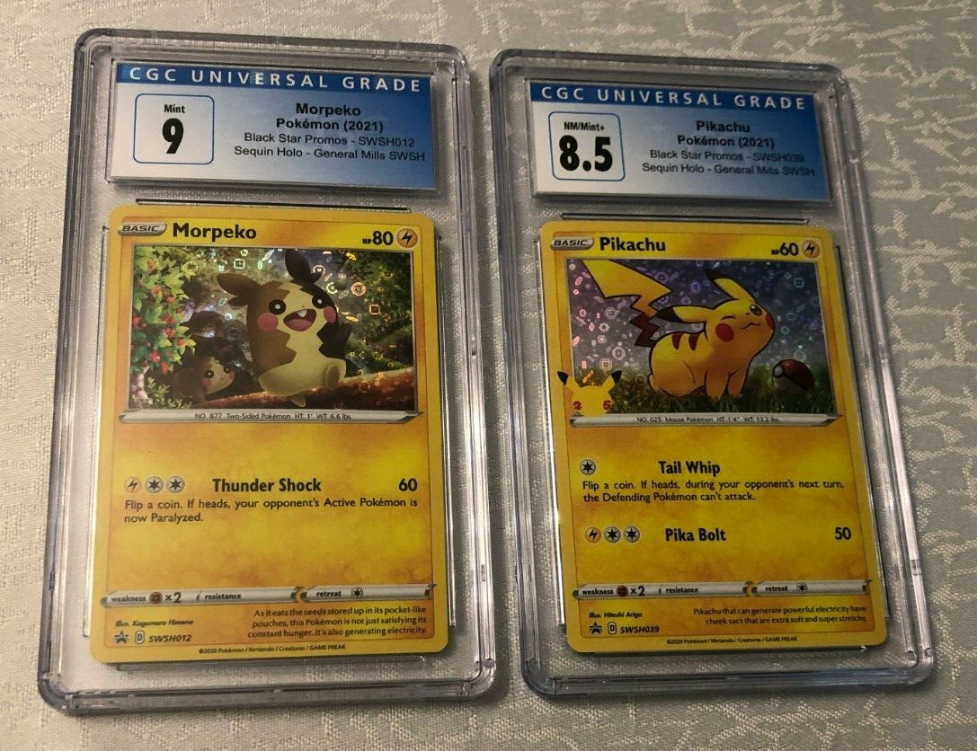 Black Star Promos Morpeko SWSH012 Pikachu SWSH039 Sequin Holo General Mills CGC