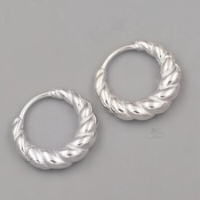 Polished Twist Huggie Hoop Earrings 925 Sterling Silver Women men gift 336