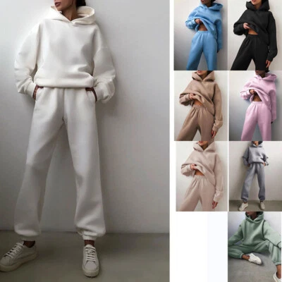 Femme Manches Longues Pull Ensemble SPORTS Pantalon Survêtement à Capuche Casual - Photo 1/4