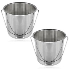 12 Litre Large Heavy Duty Stainless Steel Silver Pail Bucket 12L + Handle x 2