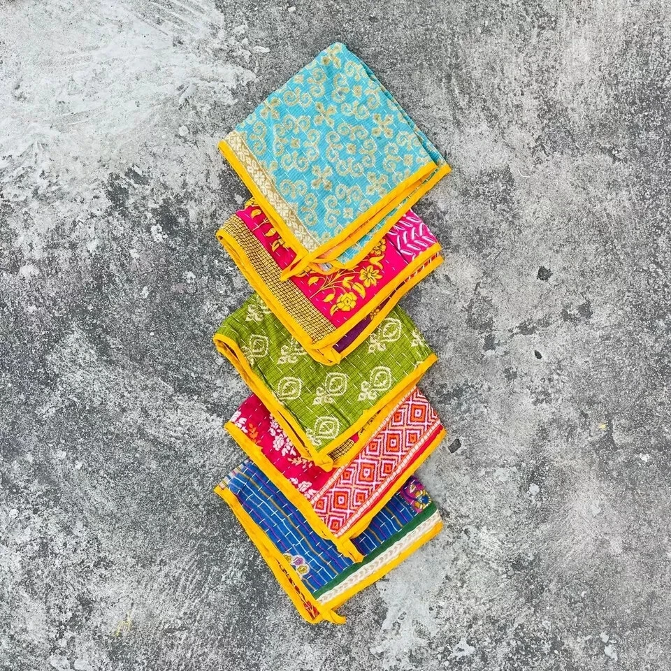 Toalla de té vintage kantha acolchada hecha a mano toalla de cocina surtida juego de 5 piezas Foto 3 de 4