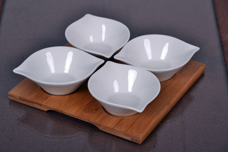 Bambus Dipschalen Set 5-tlg. Schalen aus Porzellan Servierschale Snackschale