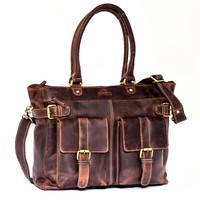 Almadih Leder Damentasche Eva Handtasche UmhäNgetasche Schultertasche Braun V
