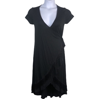 NWT Asos Maternity Wrap Dress Fringed Black Short Sleeve Career