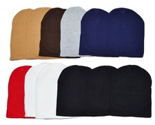 12 PCS Knit Short Plain Ribbed Beanie Ski Cap Skull Hat Solid Winter New York