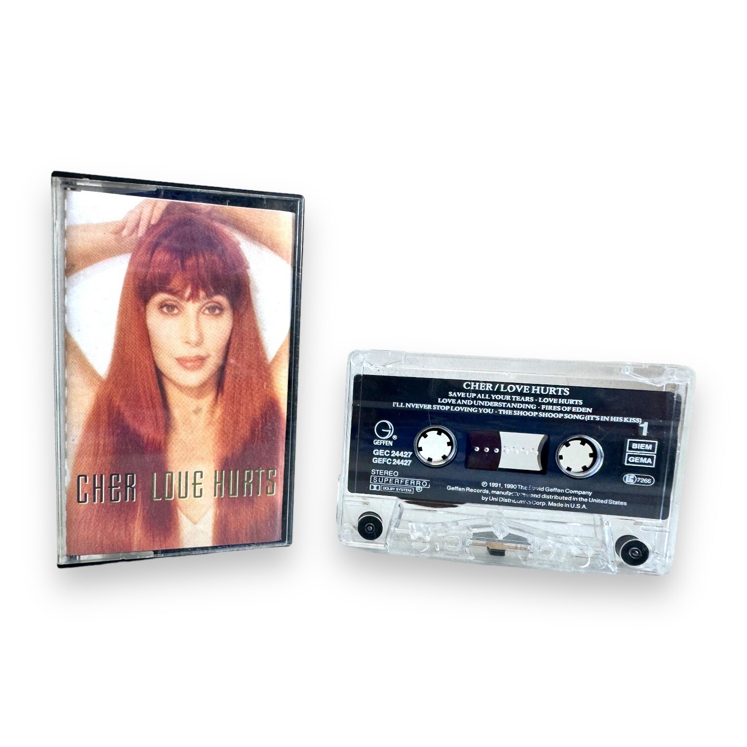 CHER - LOVE HURTS - CASSETTE TAPE ALBUM  1991 THE SHOOP SONG Geffen GEC 24427